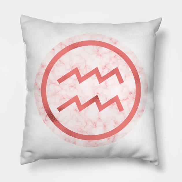 Living Coral Marble Zodiac - Aquarius Pillow by BiscuitSnack