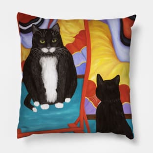 Tuxedo Cat and Fun House Mirror Pillow