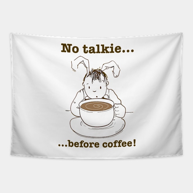 Sleepy Rabbit No Talkie Before Coffee Tapestry by brodyquixote