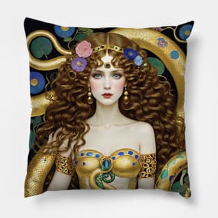 Gustav Klimt's Serpentine Elegance: Women with Graceful Snakes Pillow