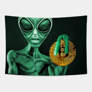 Alien Bitcoin Collectors Mars Invasion Sci-fi Tapestry