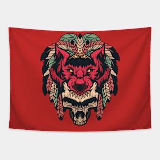 Wolf Skeleton Warrior - Red Tapestry