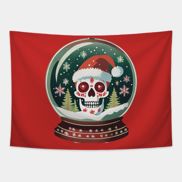 Santa Skull in a snow globe Tapestry by Midcenturydave