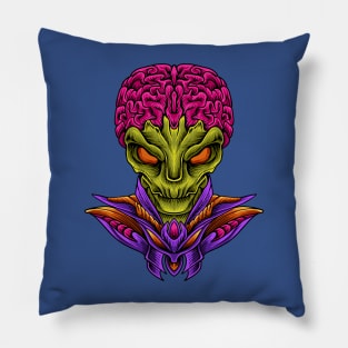 evil alien king illustration Pillow