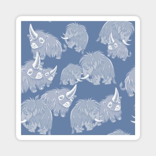 Woolly Mammoth and Woolly Rhino on Ice Blue background Magnet