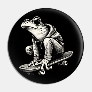 Retro Black and White Frog Skateboarder Pin