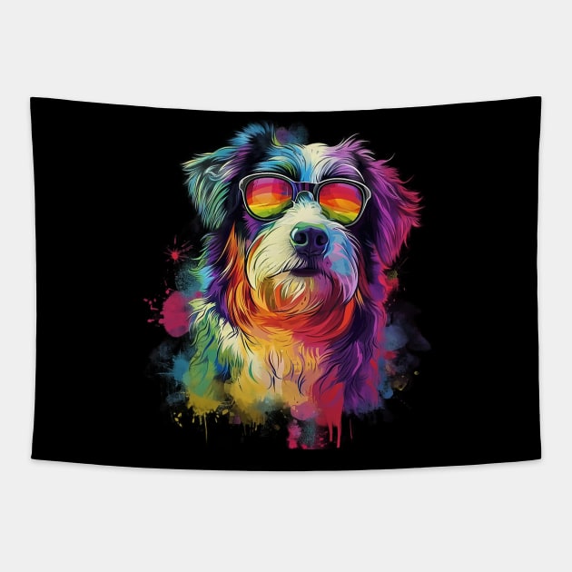 Colourful Cool Golden Doodle Dog with Sunglasses Tapestry by CollSram