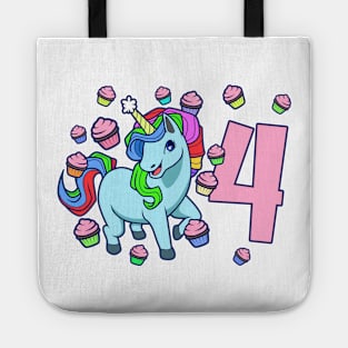 I am 4 with unicorn - girl birthday 4 years old Tote