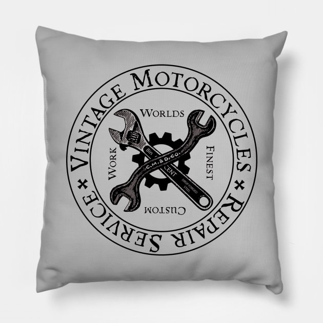 Vintage Motorcycle Repair Service Pillow by RosaLinde2803