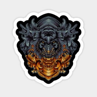 angry tiger face with ornament background Magnet