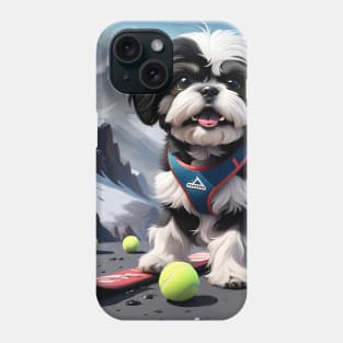 Lhasa Apso Dog on skis with tennis balls Phone Case