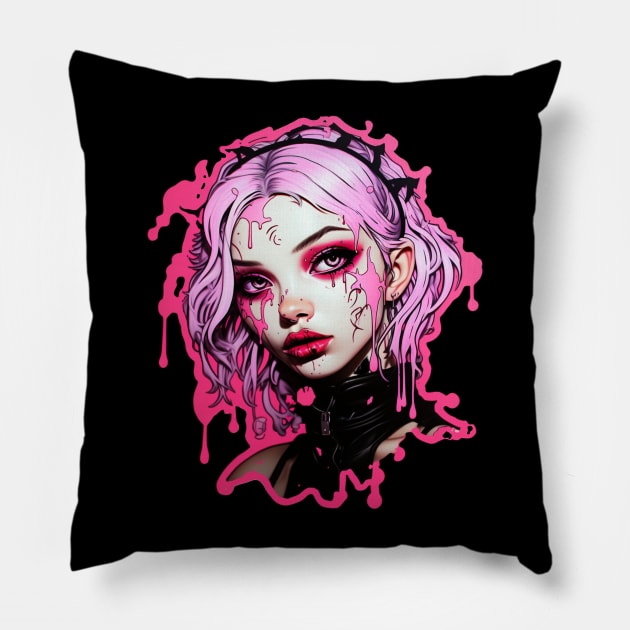 Pink Cyber Goth Girl Pillow by Nightarcade