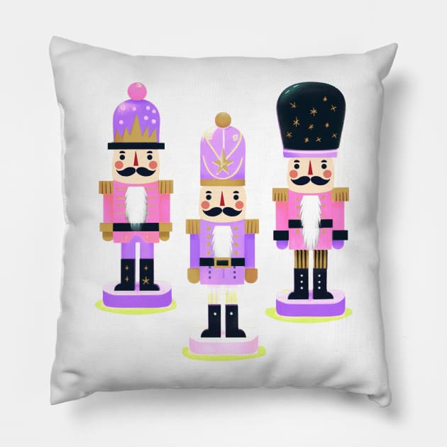 Purple and Pink Nutcracker Trio Christmas Design Pillow by Star Fragment Designs