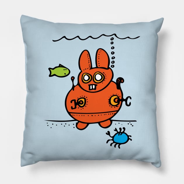 BUNNY SUBMARINE ILLUSTRATION - SUBMERSIBLE VEHICLE FROM MY BOOK 'THE EASTER BUNNY'S UNDERSEA ADVENTURE!' Pillow by CliffordHayes