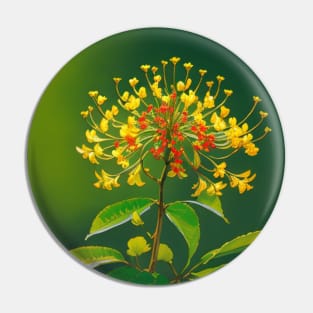 Closeup of Fantasy Honeysuckle Flowers - Yellow and Red Flower Sticker Pin