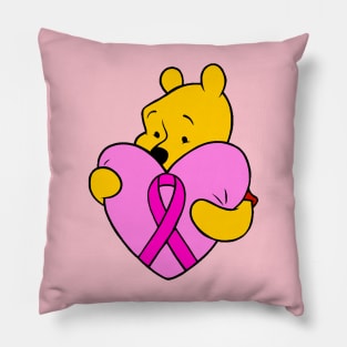 Yellow Bear hugging pink Awareness ribbon Pillow