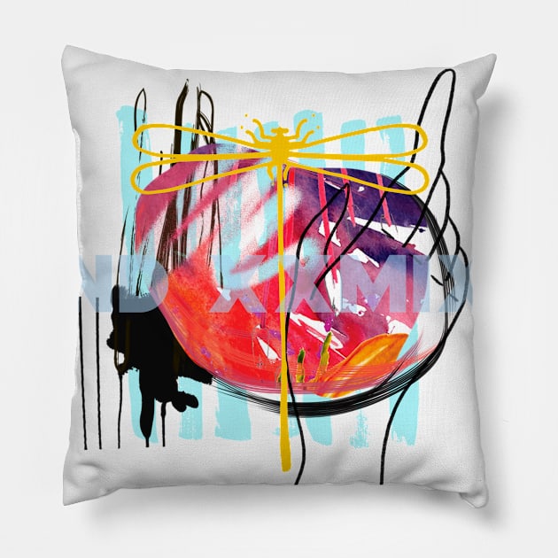 Dragon-Fly abstract collage Pillow by NJORDUR