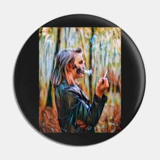 Halloween Blonde Vampire Smoking in the Fall Pin