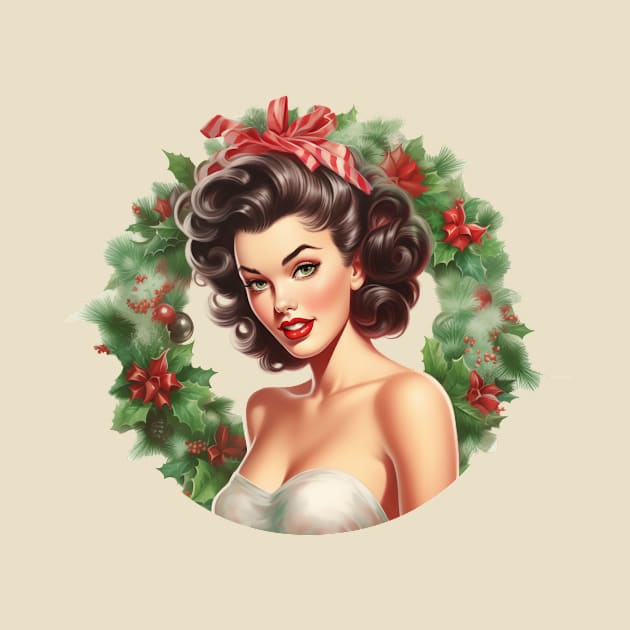 Vintage Christmas Wreath Pinup by JunkyDotCom