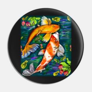 Best fishing gifts for fish lovers 2022. Koi fish pair couple swimming in koi pond with plants and flowers Pin