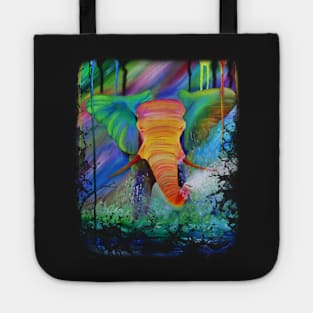 Colorful rainbow green elephant watercolor design art Tote