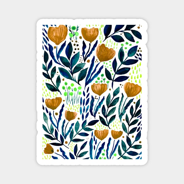 Watercolor flower garden -  yellow and blue Magnet by wackapacka