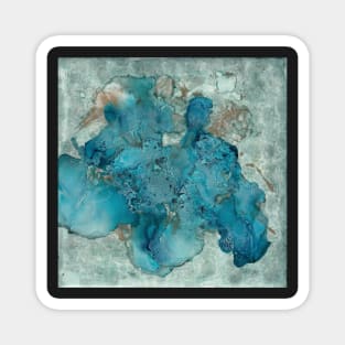 Blue Teal Gold Abstract in Alcohol Ink on Tile Magnet