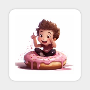 Happy kid sitting in a donut Magnet