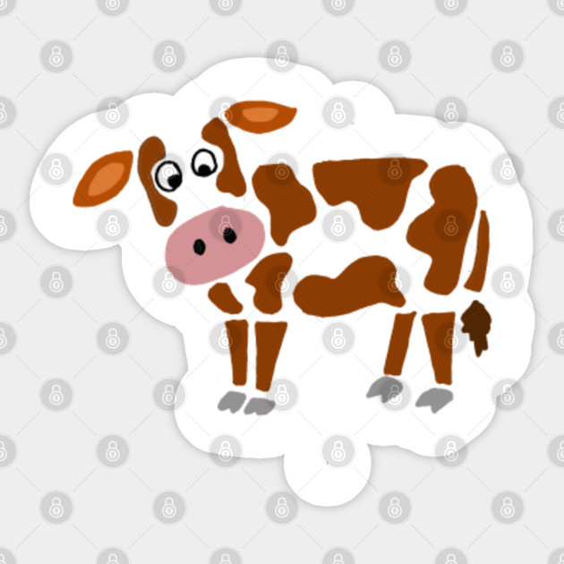 Funny Cute Brown And White Cow Abstract Art Cow Sticker