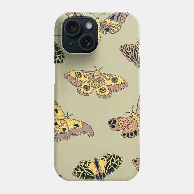 Butterflies Green Yellow Colorful Pattern Design Art Retro Insect Phone Case by queensandkings