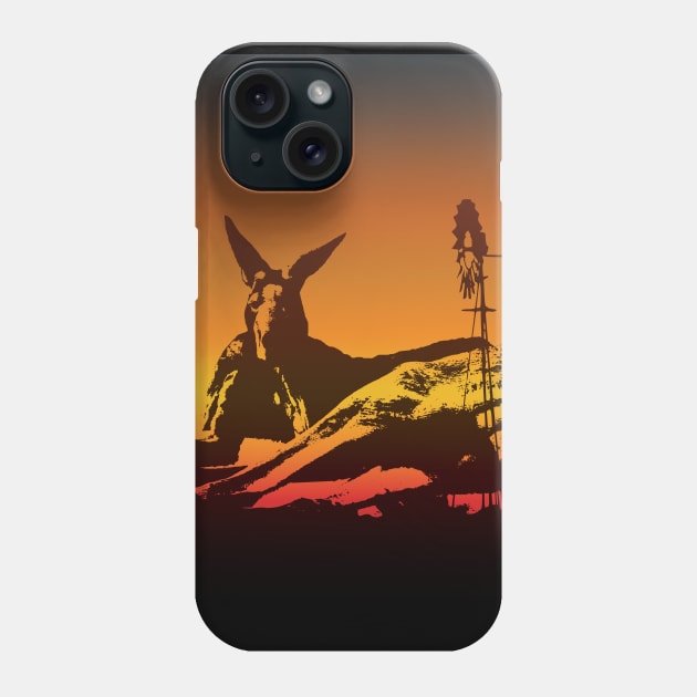 The Australian Native Animal Series: Kangaroo - The Iconic Marsupial & Bush Windmill with the Sunset Colors of Golden Hour Phone Case by karenmcfarland13