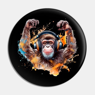 Happy Chimpanzee Listening to Rock Pin