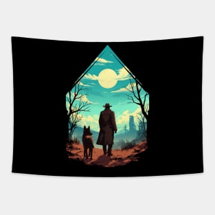 A Rugged Wanderer and his Faithful Companion - Diamond Frame - Post Apocalyptic Tapestry