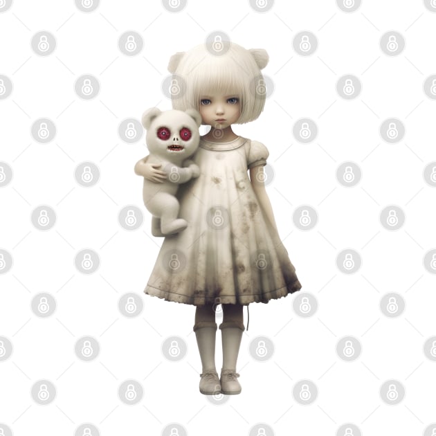 Vintage 1980s Girl Holds an evil zombie teddy bear by digilabs