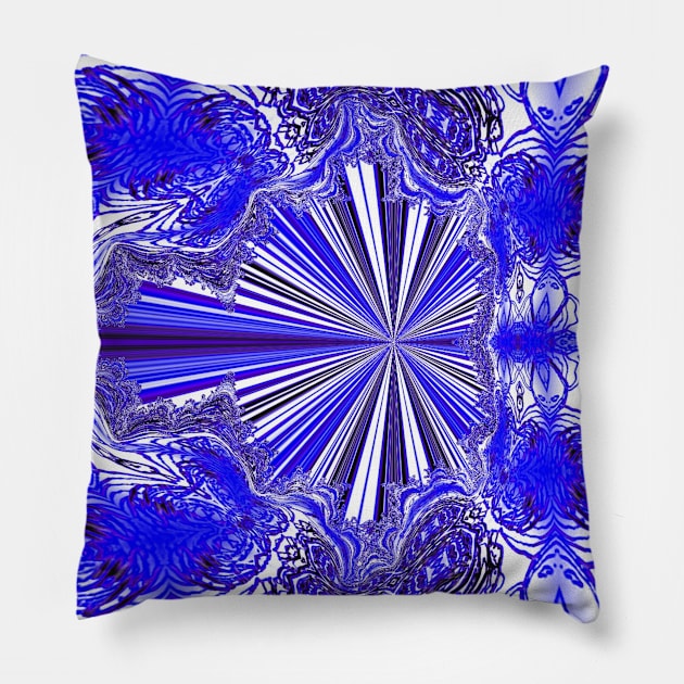 Blue Squiggle Sci Fi Portal Pillow by Moon Art