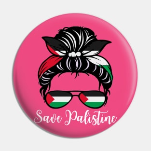 Messy Bun Save Palestine Flag Pin