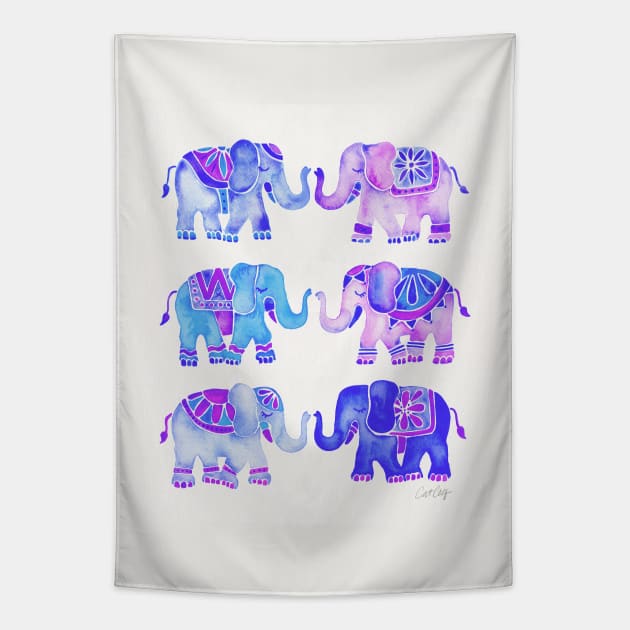 indigo elephants Tapestry by CatCoq