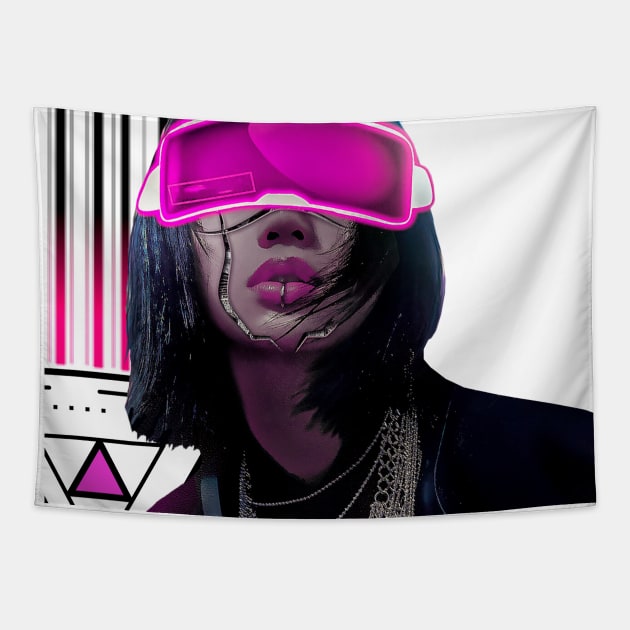 Neon Vaporwave Cyberpunk Girl Tapestry by OWLvision33