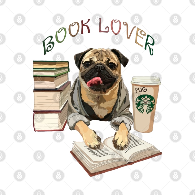 Pug book lover by stripedbeetlee