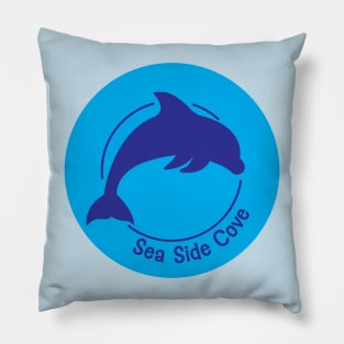 Sea Side Cove Dolphin Logo Light Blue Pillow