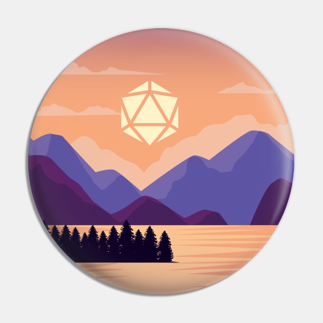 Purple Mountains Sunset Polyhedral Dice Sun Tabletop RPG Landscape Pin by pixeptional