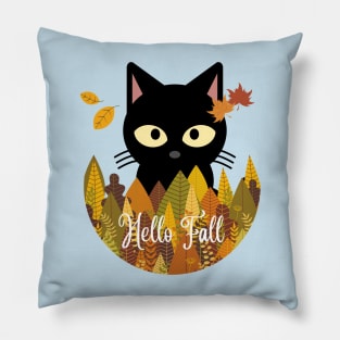 Hello fall Black Cat Autumn Fall Halloween Thanksgiving and Fall Color Lovers Pillow