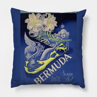 Bermuda Mermaid Vintage Travel ad Pillow