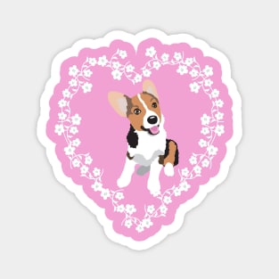 Corgi Puppy Cherry Blossom Heart Magnet