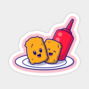 Cute Nuggets Smile With Sauce Cartoon Magnet