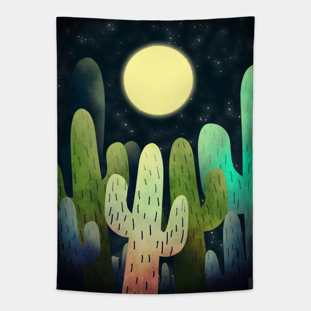 Night Time Cactus Tapestry by Swadeillustrations