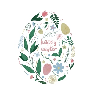 Happy Easter egg decorated with flowers and plants T-Shirt