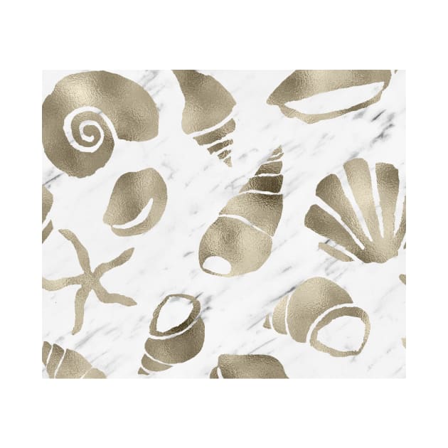 Golden South Pacific sea shells - white marble by hamptonstyle