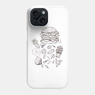 Vintage Fast food burger with french fries and vegetables Phone Case