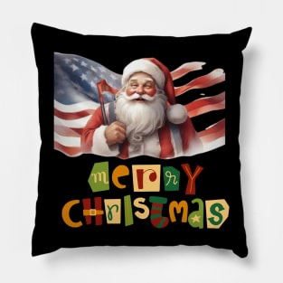 Usa flag merry christmas santa family friends, funny most likely Pillow